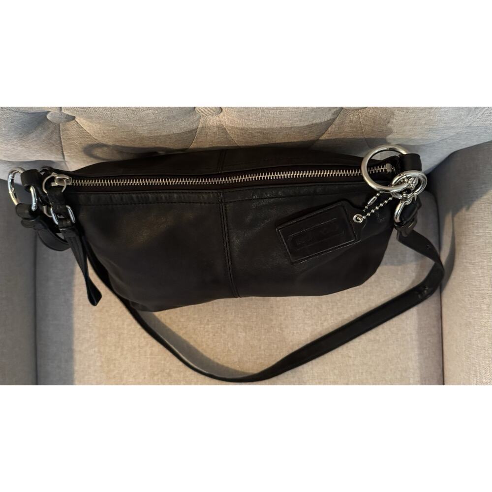 Coach Mia Satchel 15729 Black Leather Silver Hardware Purple Lining - Picture 4 of 13